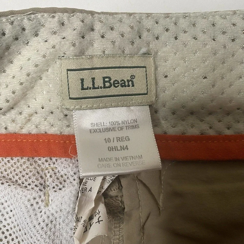 L.L. Bean Sz 10 Women Khaki Hiking Camping Pants with Removable Legs Nylon